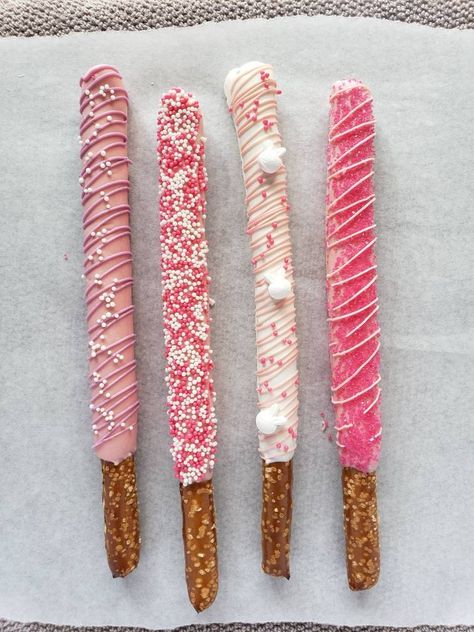 Pink Chocolate Covered Pretzels, Pretzels Sticks, Chocolate Covered Pretzel Sticks, Chocolate Pretzel Rods, Baby Spring, Covered Pretzels, Pastel Easter, Pretzel Sticks, Pretzel Rods