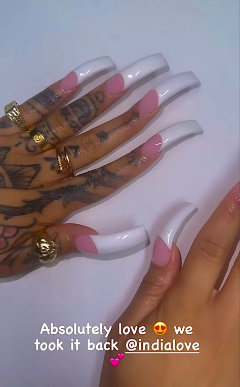 Thick Nails Acrylic, Curvy Nails Long, Old School Nails Acrylic, Curve French Tip Nails, Curved Square Nails, Square Curved Nails, 2000s French Tip Nails Long, Curve Acrylic Nails, Xxl Curved Nails