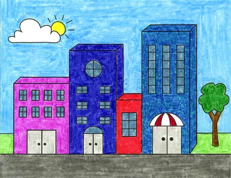 How to Draw Easy 3D Buildings Draw Buildings, Drawing Buildings, Snowy City, Building Drawings, 4 Drawing, Drawing Online, Buildings Art, Cartoon Building, Draw 3d