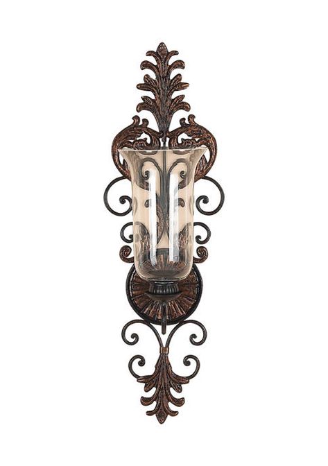 Monroe Lane Metal Glass Candle Sconce Traditional Wall Sconces, Brown Decor, Candle Wall, Buy Candles, Wall Candle Holders, Candle Wall Sconces, Pillar Candle Holders, Acanthus Leaf, Wall Candles