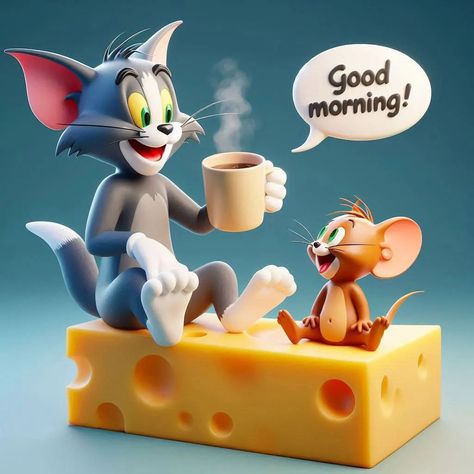 Good morning , tom and jerry Good Morning Disney, Jerry Wallpaper, Anime Couples Cuddling, Day And Night Quotes, Pride Apparel, Tom Et Jerry, Disney Toms, Disney Wallpapers, Snoopy Pictures