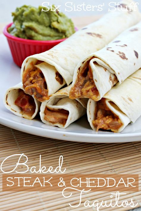 Baked Steak and Cheddar Taquitos | Six Sisters' Stuff Steak Taquitos, Oven Baked Steak, Baked Steak, Easy Steak Recipes, Six Sisters Stuff, Left Over, Beef Dishes, Mexican Dishes, Dinner Tonight