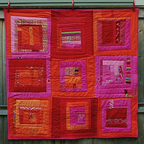 Improvisational Quilts, Orange Inspiration, Orange Stuff, Fun Quilts, Orange Quilt, White Quilts, Abstract Quilt, Purple Quilts, Log Cabin Quilts