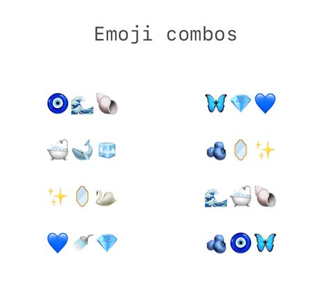 8 emoji combos                      #emoji #blue #blueberry #aesthetic #water #ocean #mermaid #sea #shells  #stars Emoji Blue, Blueberry Aesthetic, Emoji Combos, Aesthetic Water, Ocean Mermaid, Water Ocean, Comb, Sea Shells, Shells