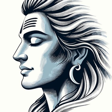 Shiv Tattoos, About Shiva, Side Face Drawing, Butterfly Ankle Tattoos, Geometric Tattoo Pattern, Shiva Sketch, Sketch Images, Close Eyes, Buddha Art Drawing