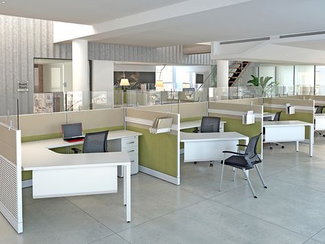 Modern Cubicle, Modern Office Cubicle, Cubicle Panels, Open Concept Office, Cubicle Design, Building Office, Modular Office Furniture, Cool Office Space, Modular Office