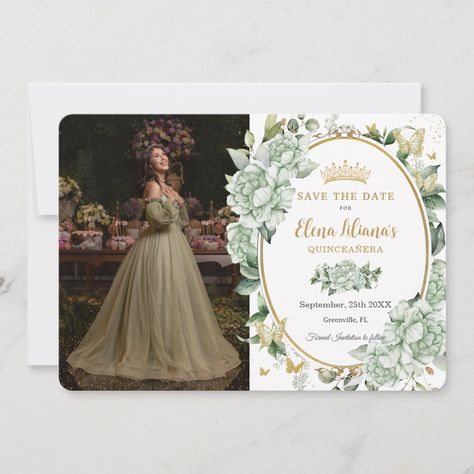 Quinceñera Invitations, Xv Ideas, Quinceanera Pictures, Vintage Sage Green, Sage Green Flowers, Quince Invitations, Birthday Picture, Sage Green Floral, Soft Watercolor