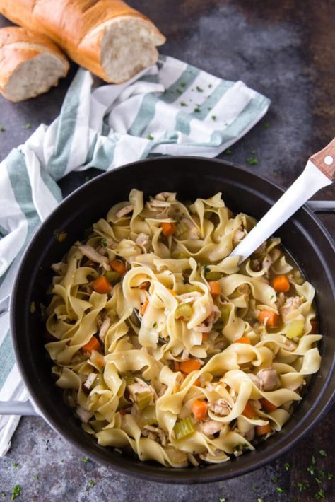 A nice big pot of Rotisserie Chicken Noodle soup Leftover Chicken And Noodles, Chicken Noodle Soup Stove Top, Dutch Oven Chicken Noodle Soup, Rotisserie Chicken Noodle Soup, Tartiflette Recipe, Dutch Oven Chicken, Chicken Carrots, Leftover Chicken Breast, Soup Homemade