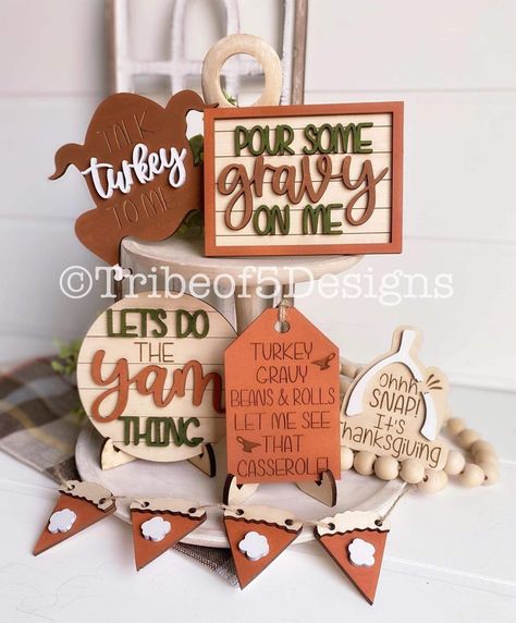 Funny Thanksgiving Tiered Tray Thanksgiving Tiered Tray, Thanksgiving Funny, Classroom Wall Decor, Thanksgiving Projects, Thanksgiving Signs, Laser Cut Wood Crafts, Svg Thanksgiving, Business Diy, Easy Thanksgiving