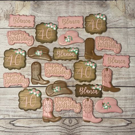 "⚠️⚠️❗❗ 📧 Please message to ensure availability prior to placing your order. Thank you! 📧 ❗❗ ⚠️⚠️  Western Birthday Set  THIS LISTING INCLUDES ------------------------------------------------------ »12- Count set includes     ∘ 3 Cowboy Boot Cookies     ∘ 3 Cowboy Hat Cookies     ∘ 2 Name Plaque     ∘ 2 Age Plaque     ∘ 2 \"Happy Birthday\" Plaque Each cookie is individually sealed and placed in a cookie box.   All of our cookie sets are custom baked to order and placed in sealed bags. All coo Cowboy Boot Cookies Decorated, Western Cookies, Cowgirl Cookies, Happy Birthday Cookie, Hat Cookies, Country Birthday, Cowboy Cookies, Cowboy Birthday Party, Western Birthday