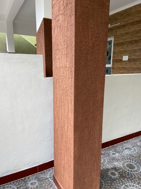 Texture design in portico pillar #tamilveedu #interior #design #texture #decor #walldecorideas Column Texture Design, Pillar Wall Decor, Column Panelling Design, Portico Wall Tiles Design, Graffiato Paint, Pillar Tiles Design, Front Pillar Design, Pillar Design Interior, Interior Design Texture