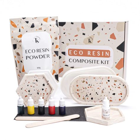 PRICES MAY VARY. All-inclusive Terrazzo DIY Kit: Our Eco resin craft kit is perfect for anyone interested in making beautiful handcraft. We offer complete kit, refill kit and refill powder. Easy Work with and Durable Material: This composite powder is water based gypsum. Once fully cured, the final product is extremely durable, while it’s velvet finish after sanding and sealing makes for a luxurious feeling final product! Enough for making 6-10 Coasters or Trays: This terrazzo kit comes with 2lb Eco Resin Crafts, Terrazzo And Marble, Mold Casting, Eco Resin, Easy Work, Resin Craft, Resin Kit, Trinket Tray, Diy Kit