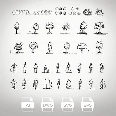 [Freebie Friday] All hand-sketched entourage with human figures and vegetation packs is also available for FREE in vector formats for Adobe… Urban Design Graphics, Human Figure Sketches, Sketching Tips, Architecture Portfolio Design, Pencil Drawing Tutorials, Architecture Presentation Board, Nature Art Drawings, Drawing Tutorial Face, Freebie Friday