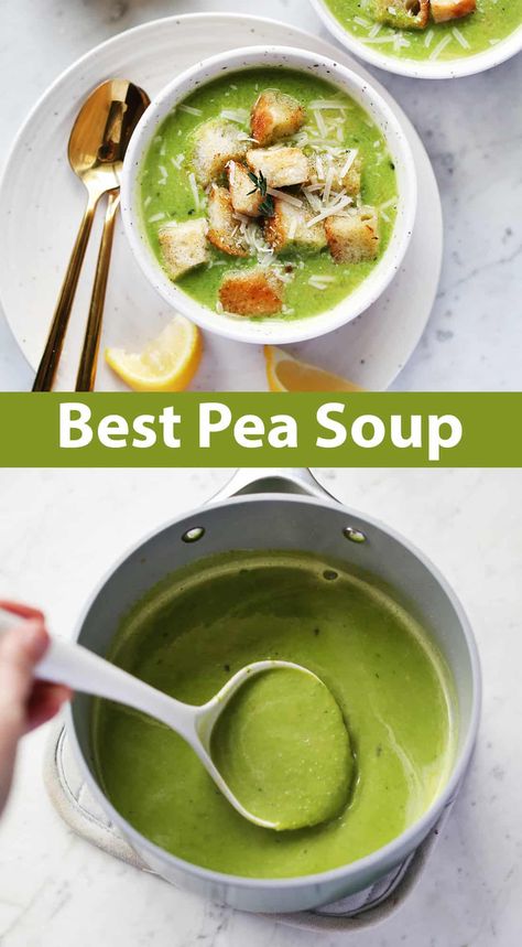 Best Pea Soup - A Beautiful Mess Vegetarian Pea Soup, Best Pea Soup, Recipe For Pea Soup, Green Peas Recipes, Pea Soup Recipe, Great Salad Recipes, Spring Soups, Vegetarian Slow Cooker Recipes, Soups Recipes