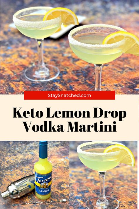 Lemon Vodka Drinks, Lemon Drop Drink, Low Cal Cocktail, Lemon Martini, Martini Recipes Vodka, Sugar Free Cocktails, Lemon Drop Cocktail, Low Carb Cocktails, Lemon Cocktail