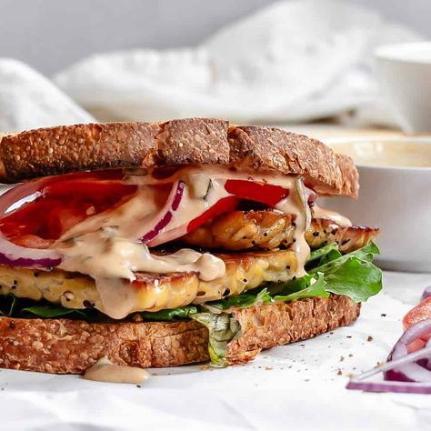 Tempeh Sandwich Tempeh Sandwich, Plant Based On A Budget, Tempeh Stir Fry, The Perfect Sandwich, Crisp Salad, Tofu Sandwich, Perfect Sandwich, Plant Based Lunch, Tempeh Recipes