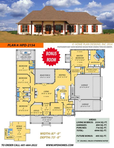 HPD 2154 Dream Mansion Floor Plans, 2000 Sqft House, Dream House Floor Plans, New House Ideas, Mansion Floor Plans, Garage Bedroom, Mansion Floor Plan, Dream Mansion, Houses Plans