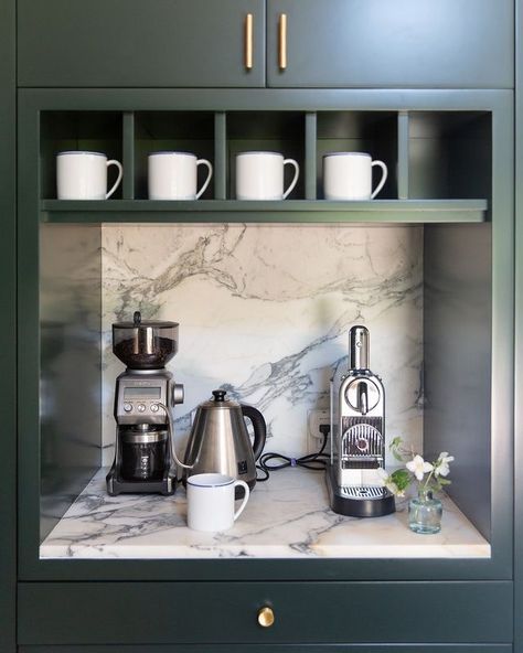 Kitchen • Instagram Coffee Bar Station, Small Coffee Cups, Coffee Stations, Coffee Bar Design, Rustic Console Tables, Home Coffee Stations, Coffee Bars In Kitchen, Coffee Nook, Home Coffee Bar