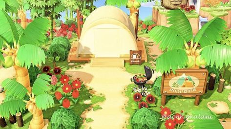 Tropical Acnh Entrance, Jungle Core Animal Crossing, Acnh Tropical Campsite, Tropical Core Animal Crossing, Tropical Core Acnh, Animal Crossing Tropicore, Tropicore Animal Crossing, Tropical Animal Crossing, Tropical Island Acnh