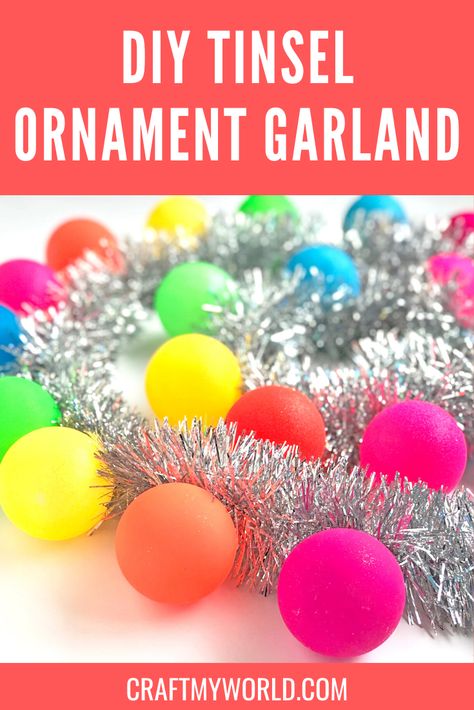 DIY Tinsel Ornament Garland - Craft My World Diy Tinsel Garland, Rainbow Christmas Decorations, Diy Tinsel, Color Ornaments, Colorful Christmas Decorations, Diy Christmas Garland, Rainbow Christmas, Ornament Garland, Ornaments For Christmas