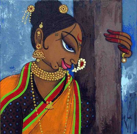 Acrylic Painting by Varsha Kharatmal ... Indian Art Gallery, Women Painting, Madhubani Art, Indian Folk Art, Madhubani Painting, Indian Artist, Indian Paintings, Indian Art Paintings, Folk Art Painting