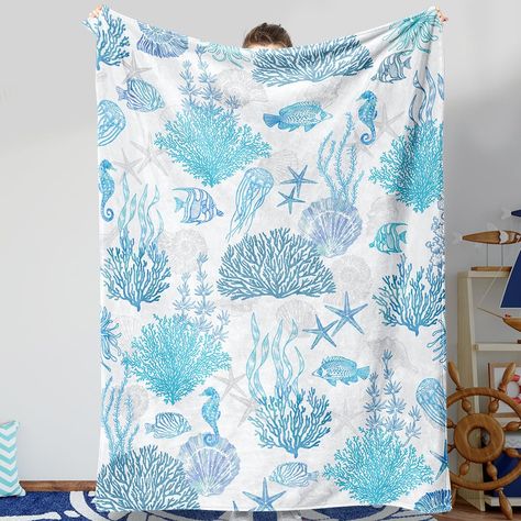 PRICES MAY VARY. Flannel Material: This beach coral throw blanket is made of high-quality flannel fabric. It is very comfortable, soft, lightweight, warm, wrinkle resistant and prevents fading. Its superior breathable, softness, and warmth can keep you warm at all times. Size Information: M-50" X 60" inch, L-60" X 80" inch. Please choose this ocean life throw blanket according to your desired size. Ocean Themed: This ultra soft flannel fleece blanket features a unique and innovative design, full Coral Throw Blanket, Coastal Blanket, Ocean Blanket, Florida Bedroom, Summer Throw Blanket, Beach Throw Blanket, Beach Blankets, Beach Coral, Room Things