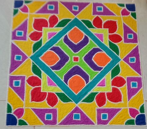 Thipkyanchi Rangoli, Artistic Rangoli, Rangoli Dots, Dot Kolam, Dot Rangoli, Rangoli Designs Simple Diwali, Pom Crafts, Easy Rangoli Designs Diwali, Big Rangoli