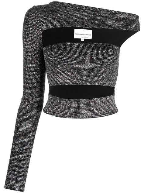 Lama Jouni cut-out Detail One Shoulder Crop Top - Farfetch Lama Jouni, Luxury Embellished Cropped Top, Luxury Black Glamorous Crop Top, Area Top Farfetch, Luxury Embellished Black Crop Top, Farfetch Black Top, One Shoulder Crop Top, Glitter Top, Black Long Sleeve Top