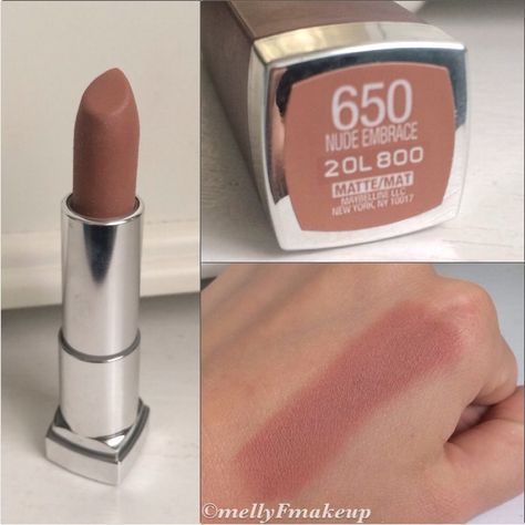 Maybelline Color Sensational Creamy Mattes in Nude Embrace. Follow my instagram @mellyfmakeup Maybelline Lipstick, Maybelline Color Sensational, Makeup To Buy, Makeup Swatches, Follow My Instagram, Drugstore Makeup, Lipstick Makeup, Lipstick Shades, Love Makeup