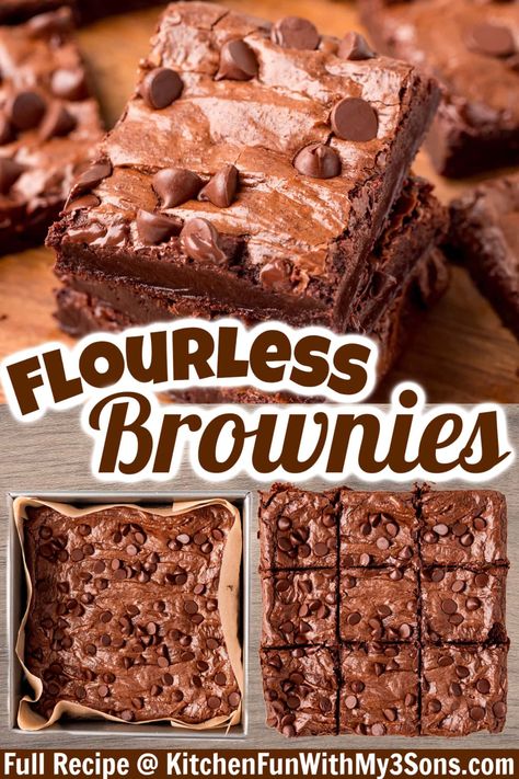 These Flourless Brownies are rich, fudgy and gluten free brownies. Perfectly chewy edges, fudgy in the middle, and crinkle tops! Flourless Brownie Recipe, Baked Bars, Gourmet Ice Cream, Flourless Brownies, Best Brownie Recipe, Brownie Toppings, Adventure Seeker, Gluten Free Brownies, No Bake Bars