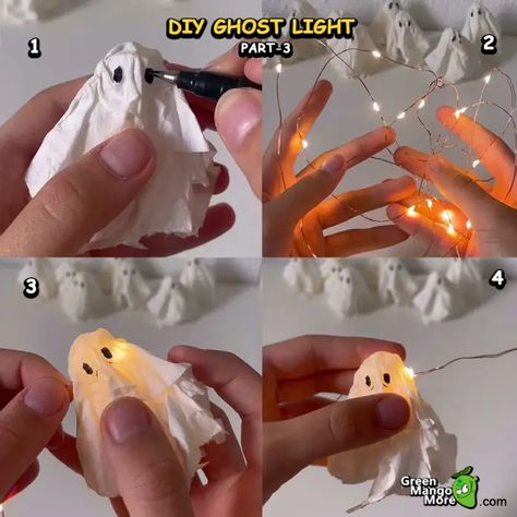 DIY: How to Make Little Ghost Lights For Halloween Decoration Ghost Lights Diy, Halloween Steam Activities, Steam Projects For Kids, Halloween Lights Diy, How To Make Ghosts, Fairy Lights Diy, Happy Halloween Gif, Diy Halloween Ghosts, Flying Ghost