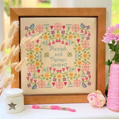 Wedding Sampler Cross Stitch, Birth Cross Stitch, Wedding Sampler, Birth Sampler, Wedding Cross Stitch Patterns, Love Birds Wedding, Wedding Cross Stitch, Spring Colours, Wedding Cross