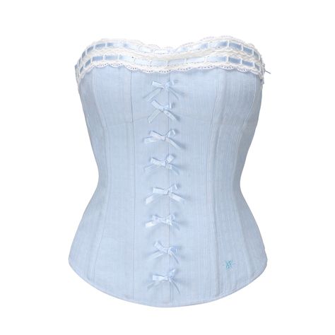 Baby blue overbust corset with tiny bows Light Blue Corset, Purple Corset, Ice Blue Color, Blue Tablecloth, Blue Corset, Tiny Bow, Overbust Corset, Girl Closet, Celeb Style