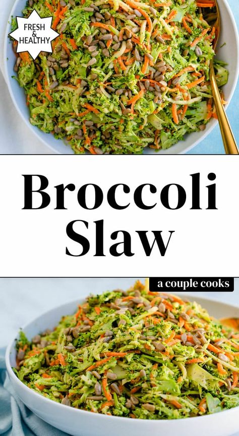 This creamy broccoli slaw is irresistibly tasty! It's easy to make using fresh broccoli or the packaged mix you can find in most grocery stores. #broccoli #broccolislaw #slaw #coleslaw #broccolicoleslaw #broccolirecipe Creamy Broccoli Slaw, Broccoli Slaw Dressing, Asian Broccoli Slaw, Healthy Broccoli Slaw, Broccoli Slaw Recipe, Broccoli Slaw Salad, Broccoli Slaw Recipes, Asian Broccoli, Easy Healthy Soup