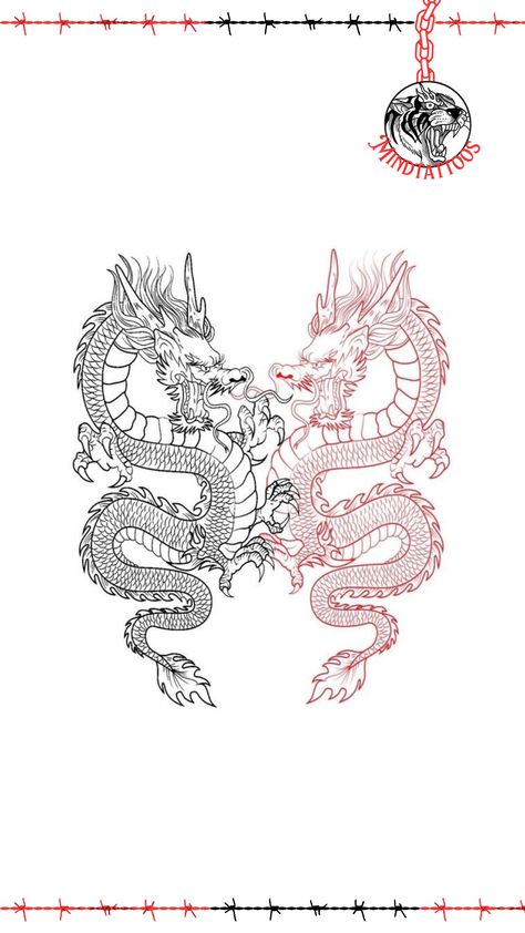 Follow Mind Tattoos for more 🔥 Two Headed Dragon Tattoo, Traditional Japanese Dragon Tattoo Designs, Full Back Dragon Tattoo, Twin Dragon Tattoo, Double Dragon Tattoo, Japanese Chest Tattoo, Red And Black Tattoo, Dragon Tattoo Outline, Traditional Japanese Dragon