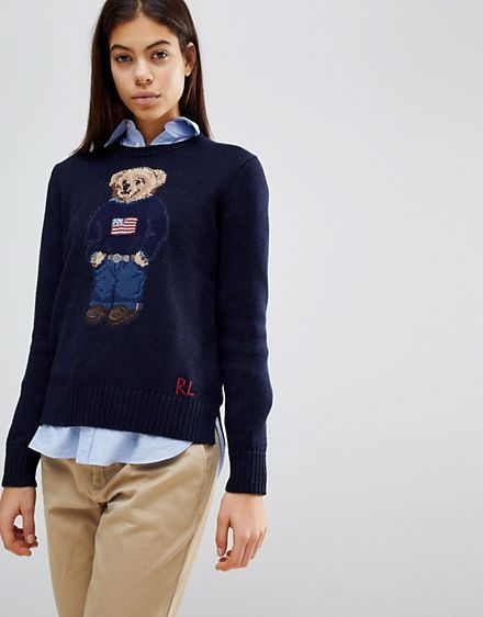 Polo Ralph Lauren Teddy Bear Jumper Teddy Bear Sweater Outfit, Teddy Sweater Outfit, Polo Ralph Lauren Women Outfits, Ralph Lauren Teddy Bear, Teddy Sweater, Preppy Mode, Adrette Outfits, Polo Ralph Lauren Hoodie, Ralph Lauren Pullover