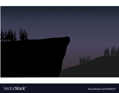 Cliff At Night, Cliff Night, Cliff Edge, Gacha Backgrounds, Stock Background, Fir Trees, Night Background, Night Scenery, Fir Tree