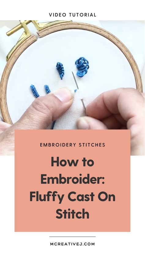 How to Embroider: Fluffier Cast On Stitch- Video and Step by Step Tutorial

Multi-Needle Cast On Stitch

The cast on stitch creates a raised line on the top of the fabric. This embroidery stitch is similar to the bullion knot in that it creates a raised knot on the front of the fabric. The cast on stitch, however, is more rectangular in shape and has a different texture in the stitch. You can also add dimension to this stitch, making it fluffier or more spaced out. Fluffy Embroidery Stitch, Fluffy Embroidery, Bullion Knot, Casting On Stitches, Embroidery Stitch, Visible Mending, Inspiring Art, Create Words, Hand Embroidery Stitches