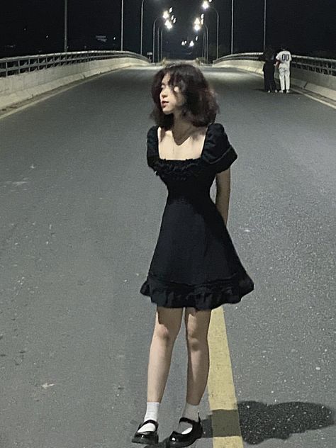 Black Dress Outfit Coquette, Short Black Dress Outfit Aesthetic, Pretty Dresses Aesthetic Short, Frilly Black Dress, Coquette Dresses Aesthetic, Simple Aesthetic Dress, Black Dress Aesthetic Casual, Black Short Dress Aesthetic, Black Coquette Dress