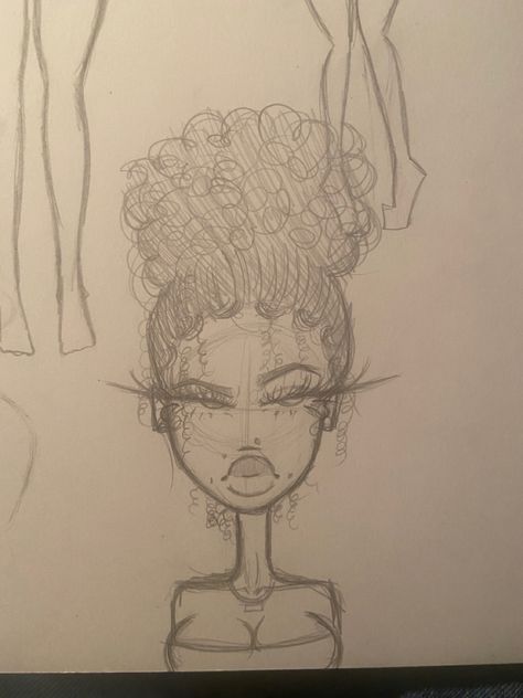 Baddie Art Drawings Sketch, Baddie Drawings Sketch Easy, Y2k Art Drawing Sketch, Messy Bun Sketch, Baddie Drawings Pencil, Black Women Drawings Sketch, Hippie Sketches, Black People Drawings Sketch, Afro Sketch