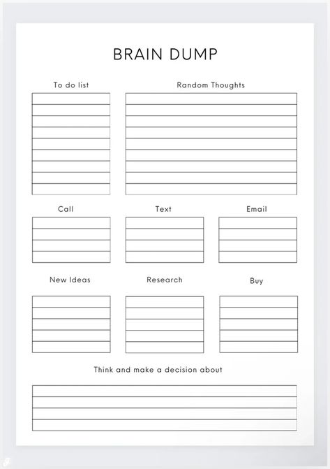 Brain Dump Worksheets & Templates to Boost Your Id Brain Dump Worksheet Free Printable, Brain Dump Printable Free, Free Worksheets For Mental Health, Brain Dump Template Free Printables, Brain Dump Ideas, Mind Organization, Brain Dump Journal, Brain Dump Template, Brain Dump Printable