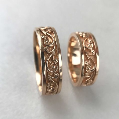 Floral Wedding Ring Set, Matte Wedding Band, White Gold Wedding Bands Women, Rose Gold Wedding Ring Sets, Filigree Wedding Band, Floral Wedding Ring, Couple Ring Design, Stunning Diamond Rings, Ring Matching