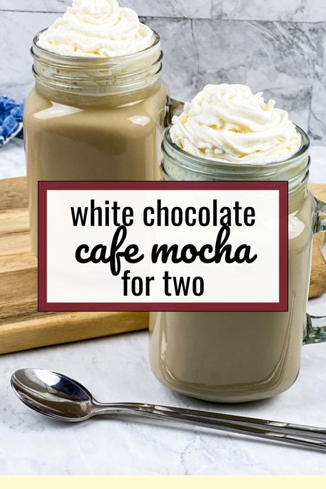 White Cafe Mocha Hot White Chocolate Mocha Recipe, White Mocha Recipe, White Chocolate Mocha Recipe, Iced White Chocolate Mocha, Coffee Recipes Hot, White Chocolate Sauce, Cafe Mocha, Mocha Recipe, Caramel Mocha