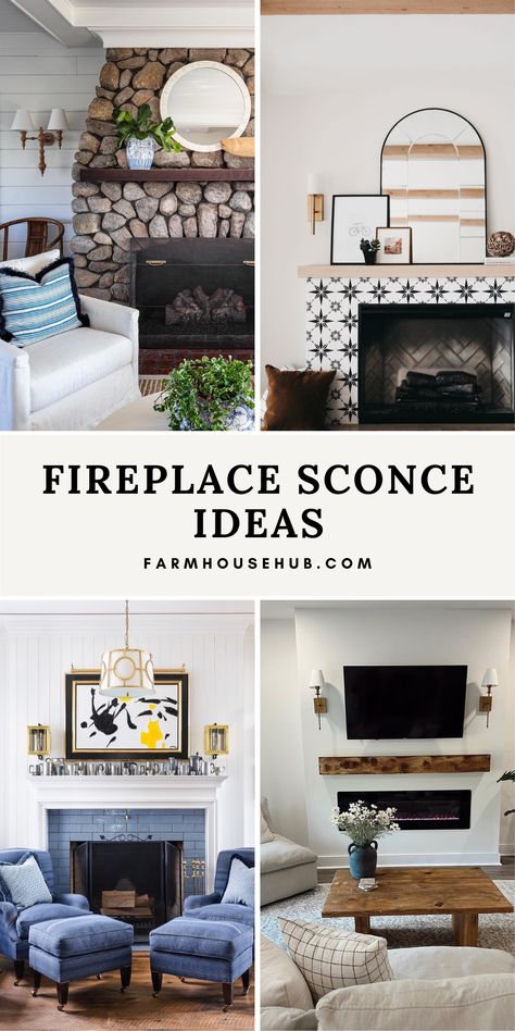 FIREPLACE SCONCE Lights On Fireplace Wall, Candle Wall Sconces Next To Tv, Wall Lights Living Room Fireplace, Sconces Next To Tv Above Fireplace, Light Sconces Living Room Fireplaces, Lamps For Fireplace Mantle, Mantel With Sconces, Scones Over Fireplace, Sconces For Fireplace