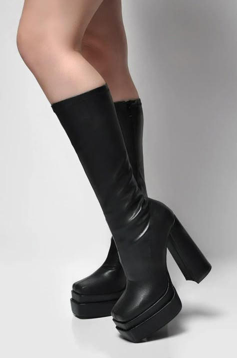 Cute Tall Boots, Shin High Boots, Slay Shoes, Platform Chunky Boots, Short Heeled Boots, Tight Boots, Square Boots, Kneehigh Boots, Platform Shoes Boots