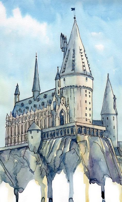 Hogwarts Castle Drawing, Watercolor Hogwarts, Harry Potter Watercolor, Harry Potter Sketch, Harry Potter Castle, Harry Potter Art Drawings, Harry Potter Painting, Castle Drawing, Tapeta Harry Potter