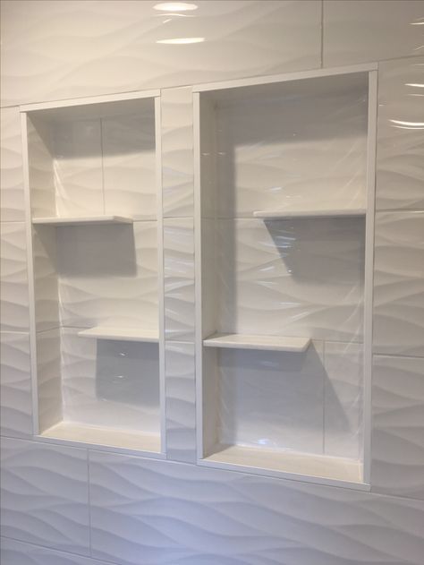 Tile Shower Shampoo Shelf, Bathroom Niche Ideas Built Ins Master Bath, Niches Design Wall Bathroom, Niche In Bathroom Wall, Tall Shower Niche, Walk In Shower Niche, Shampoo Niches In Showers, Shelf In Shower Wall, Niche In Shower Wall