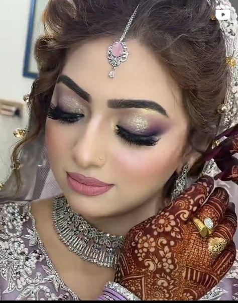 Lavender Eye Makeup, Pakistani Makeup Looks, Pakistani Makeup, Yellow Eye Makeup, Engagement Look, Lavender Eye, Makeup Steps, Bedroom Cupboard, Purple Eye Makeup