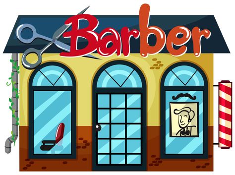 Download the A barber shop on white background 420206 royalty-free Vector from Vecteezy for your project and explore over a million other vectors, icons and clipart graphics! Community Places, Shop Exterior, Shopping Clipart, Shop Work Bench, Shop House Ideas, Community Helpers, Cartoon Background, Shop Plans, Facade Design