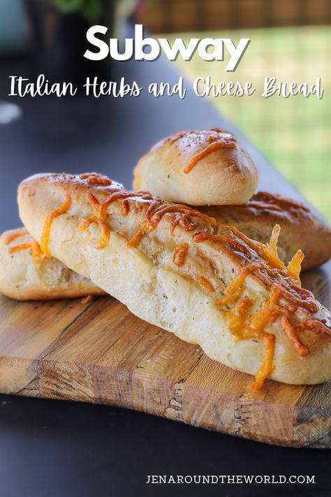 Do you love that Subway Italian Herbs and Cheese Bread and wish you could make it at home? No worries! I have the perfect recipe for you. This is the best Italian bread you will ever make. It is foolproof and works every time.

Each loaf is covered in shredded cheddar cheese and Italian seasoning. Italian Herbs And Cheese Bread, Subway Bread Recipe, Subway Bread, Cheese Loaf, Italian Herbs, Family Restaurant, Italian Bread, Cheese Bread, Most Popular Recipes